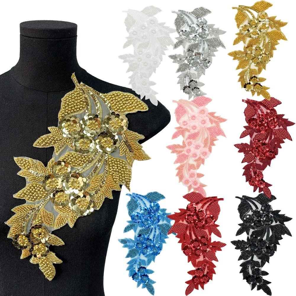Fashion 3D Sequin Flower Patches Embroidery DIY Clothing Applique Handmade Lace Fabric Trim Bridal Gown