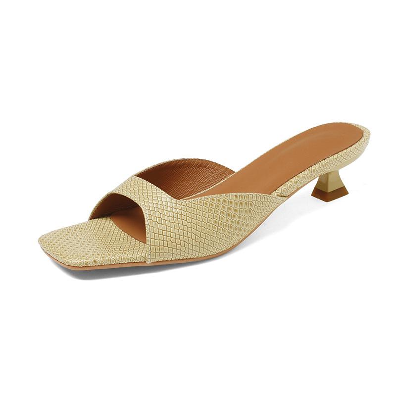 French retro evening wind fish mouth cool slippers wear mid-heel half drag summer cat heel sandals