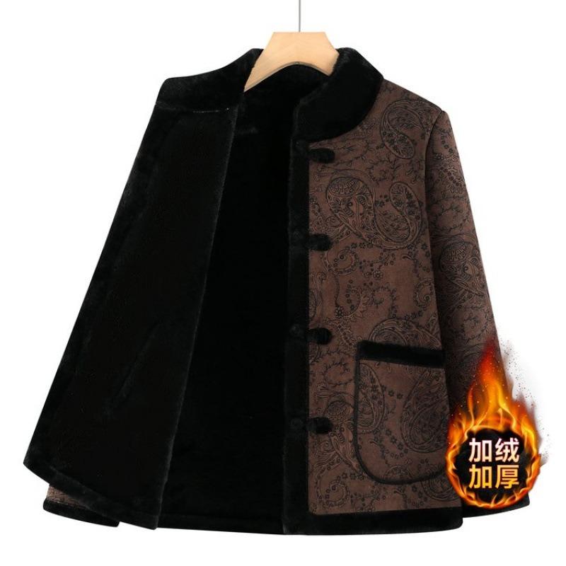 Middle-aged and Elderly Winter Clothing Thickened Velvet Jacket Autumn and Winter New Fashion Long-sleeved Cotton-padded Clothes Women
