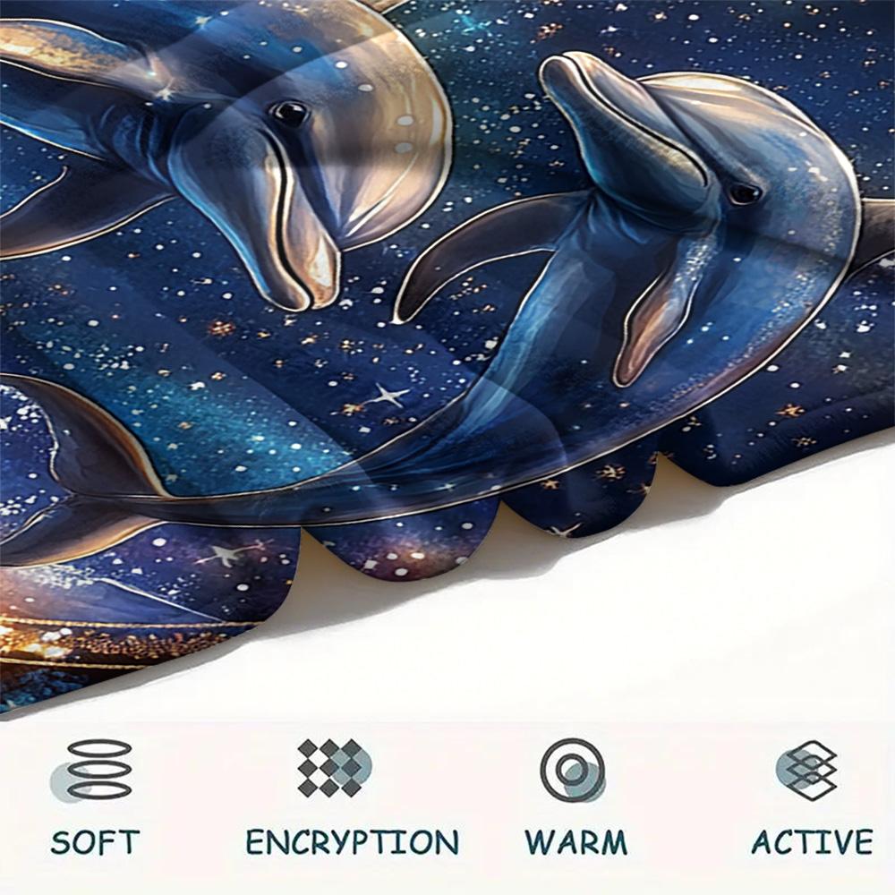 Dolphin Print Flannel Blanket, High quality Comfortable for All Seasons, Home Decor, Warmth and Comfort, Perfect for Christmas Gifts