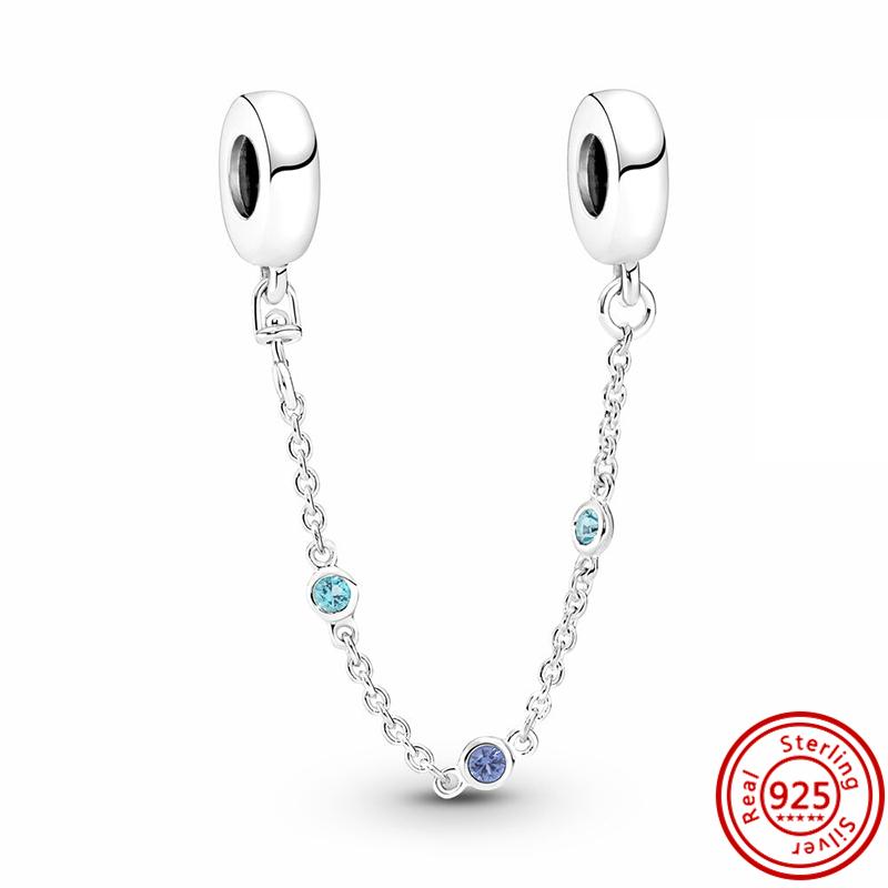 925 Sterling Copper Blue Glass Zircon Series Sparkling Pendant Simple Classic Beads Fit Original Pantaro Charms Bracelet Zircon