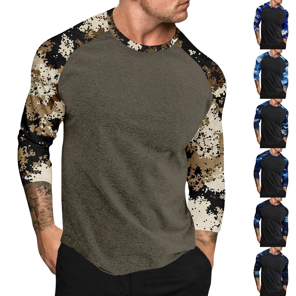 Camouflage Style Printed Raglan Sleeves Men's Short Sleeved Top