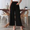 Fashion Women's Summer Elastic Waist Pocket Wide Leg Trousers Nine Points Pants
