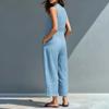 Women's Fashionable And Casual Buttoned V-neck Sleeveless Pocket Jumpsuit
