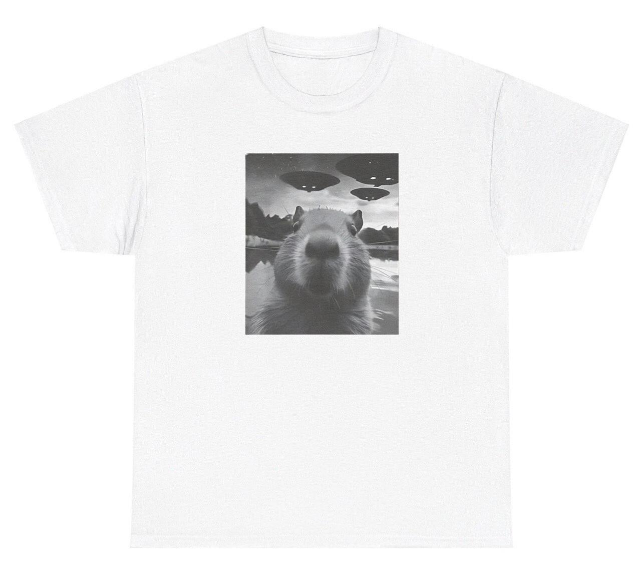 Capybara UFO Alien Meme T Shirt Weird Cursed Space Meme Ironic Humor Gift Tee 3XL