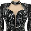 European Sexy Rhinestone See-through Mesh Deep V Party Dress for Women