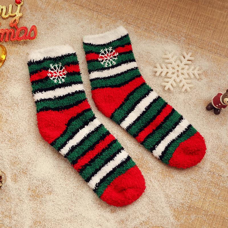 Women's Coral Fleece Mid-Calf Socks - Thickened, Half-Velvet, Winter Home & Floor Wear, Autumn/Christmas Style