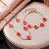 Five-Petal Flower Necklace & Bracelet Set: 18K Gold Fritillary Titanium Steel Snake Bone Chain. Retro Light Luxury Trendy Accessories.