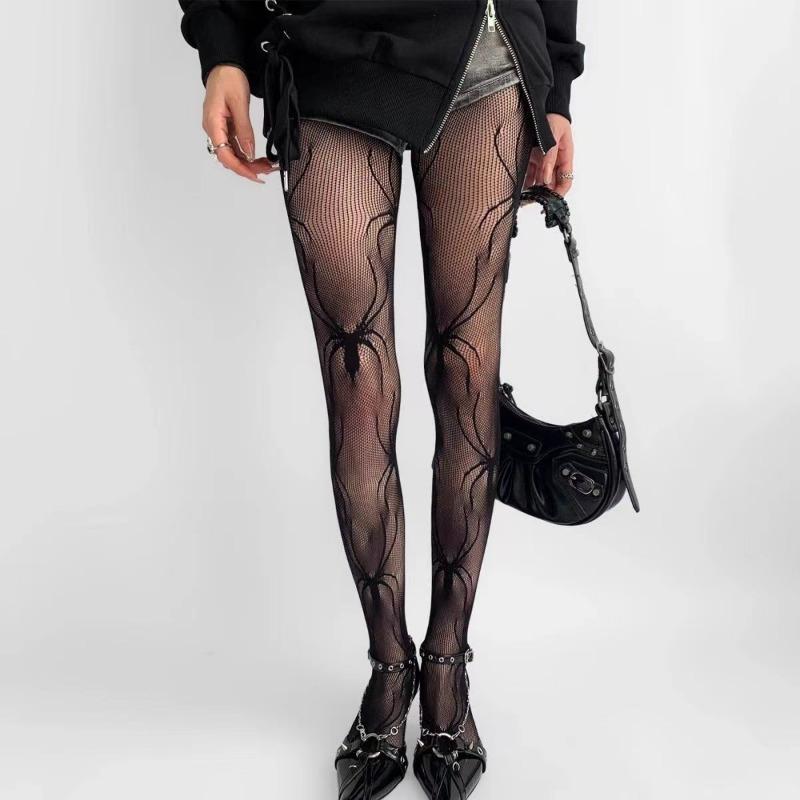 Women Fashion Spider Hollow Out Fishnet Stockings Gothic Punk Cosplay Socks Black Tights Bat Shape Sexy Stocking Nylon Pantyhose