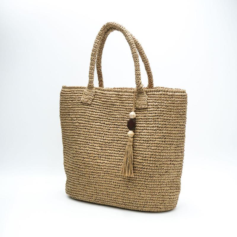New Simple Solid Color Straw Bag Women's Large Capacity Shoulder Handwoven Bag Seaside Vacation Beach Handbag