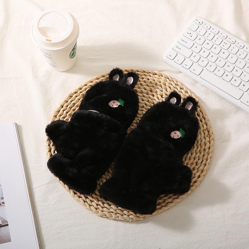 Flip half finger cute rabbit autumn and winter plush gloves female warm thickened student writing cycling gloves tide