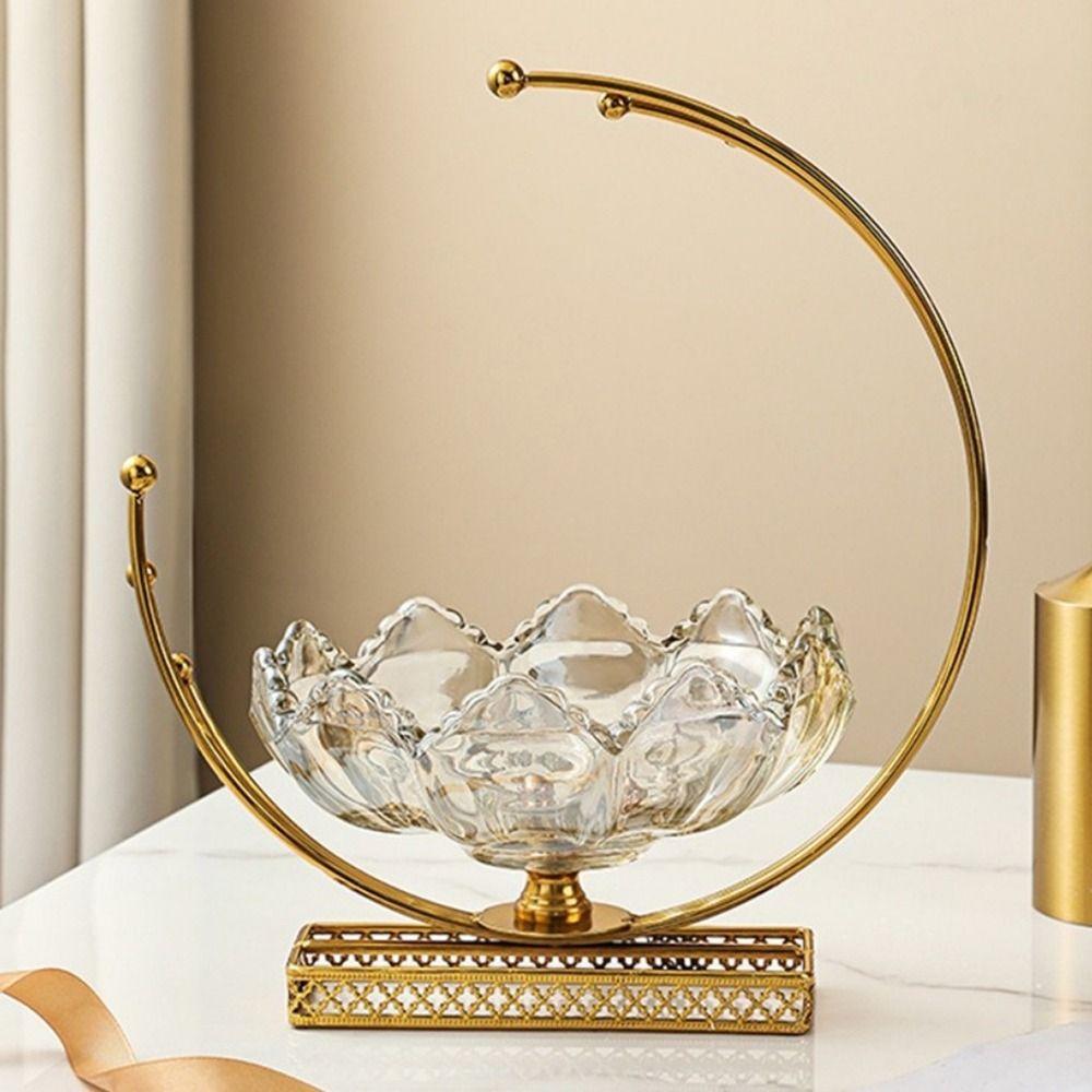 Large Capacity Amber Petal Glass Bowl Glass Dried Fruit Plate Jewelry Storage Tray  Coffee Table