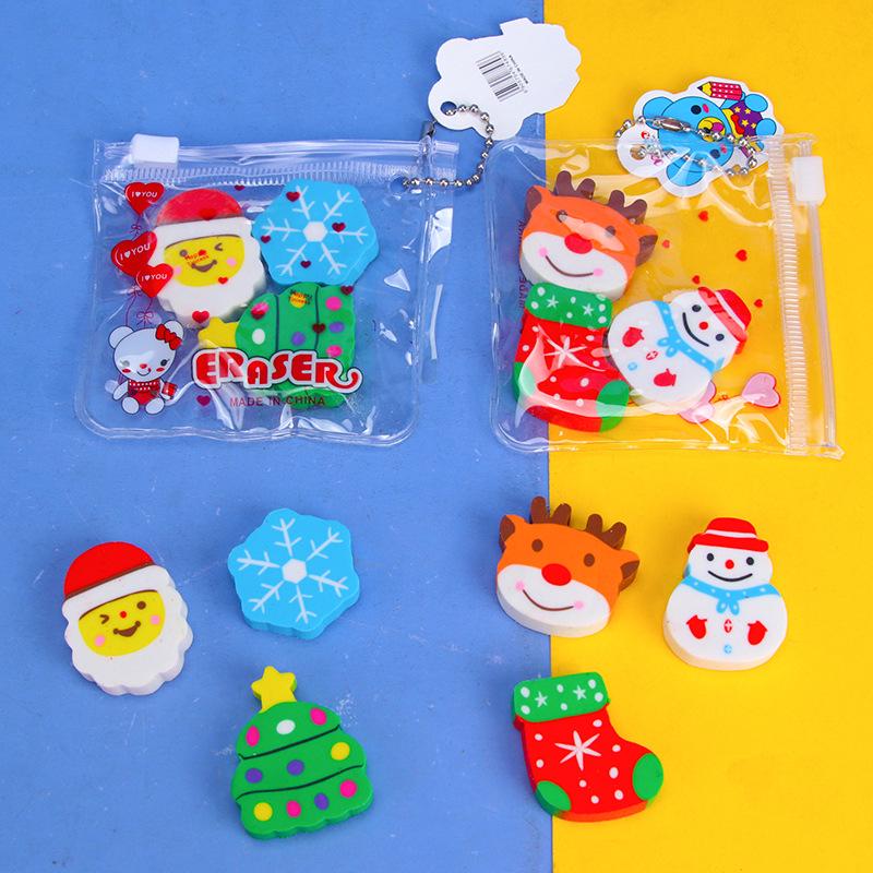 Boxed Cute Christmas Eraser Set: Santa, Snowman & Cartoon Designs for Students and Office Christmas Set/Single Box