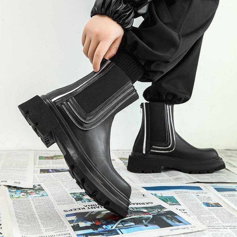 Autumn new Martin boots square head thick-soled zipper design medium tube Martin boots 36 чёрный