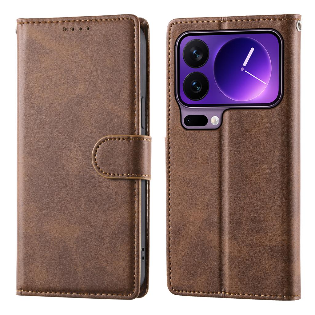 For Xiaomi 17 Pro Max Case Stand Wallet Calf Texture PU Leather Flip Phone Cover with Wrist Strap