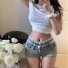 Women's Low-Waist French Patchwork Lace Denim Shorts – Slimming, Versatile Spring Style