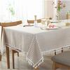 Minimalist Striped Tablecloth Cotton Linen Tassel Anti Scalding Table Mat Rectangular Universal Dustproof Decorative Desk Cover