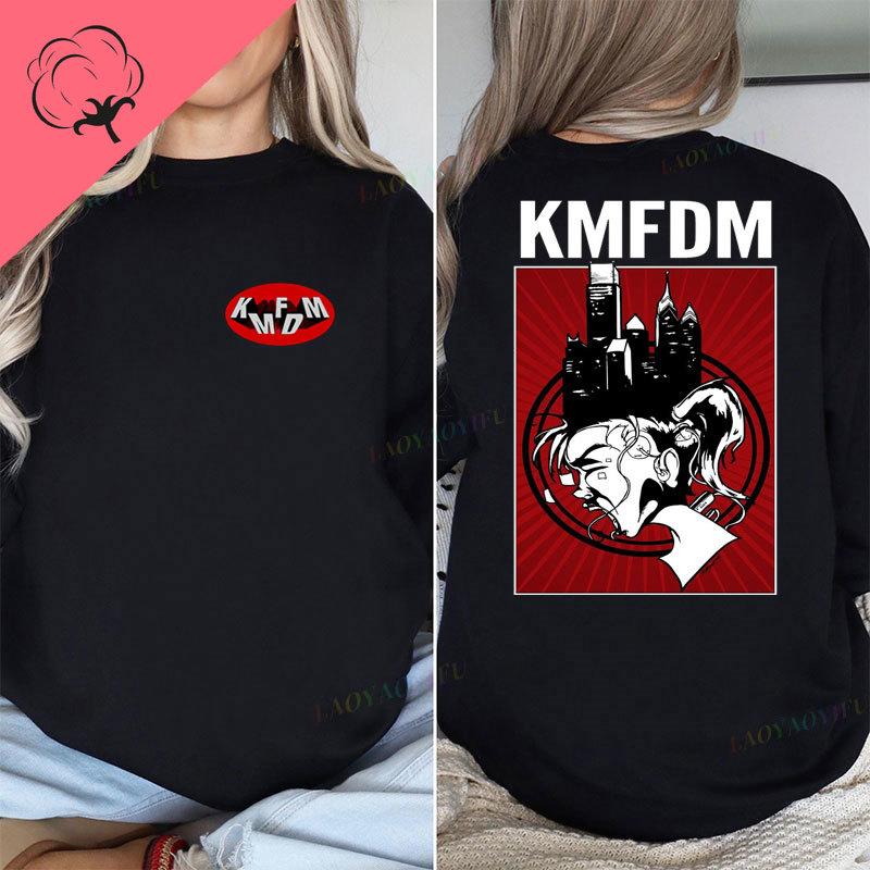 

KMFDM Camiseta Rock Band T Shirt Novelty Two Side Printed Tee Vintage Classic 100% Cotton Ropa De Mujer Plus Size Top Women Tees S