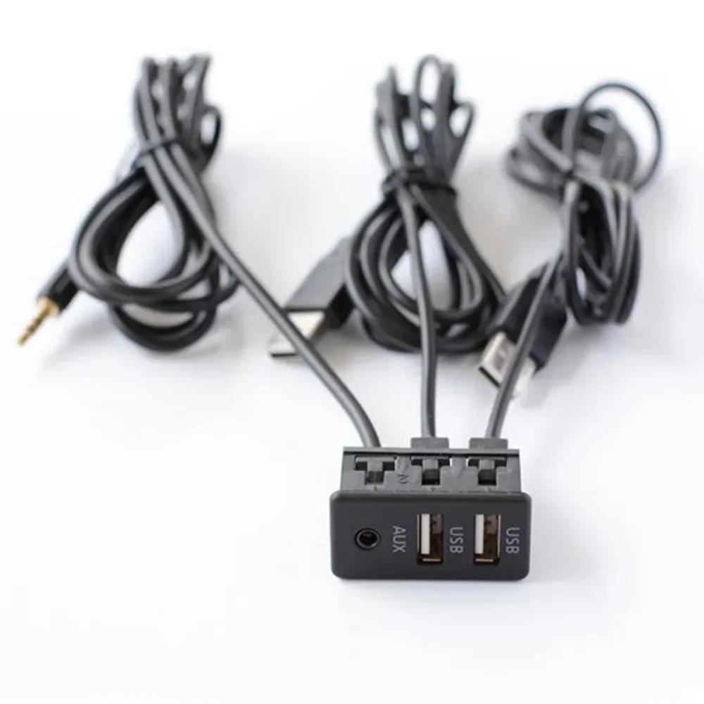 USB Dual Port Car Dashboard Flush Mount Socket Extension Cable 3.5mm AUX Adapter For Car Boat Motorcycle 2.0 Dual Interface