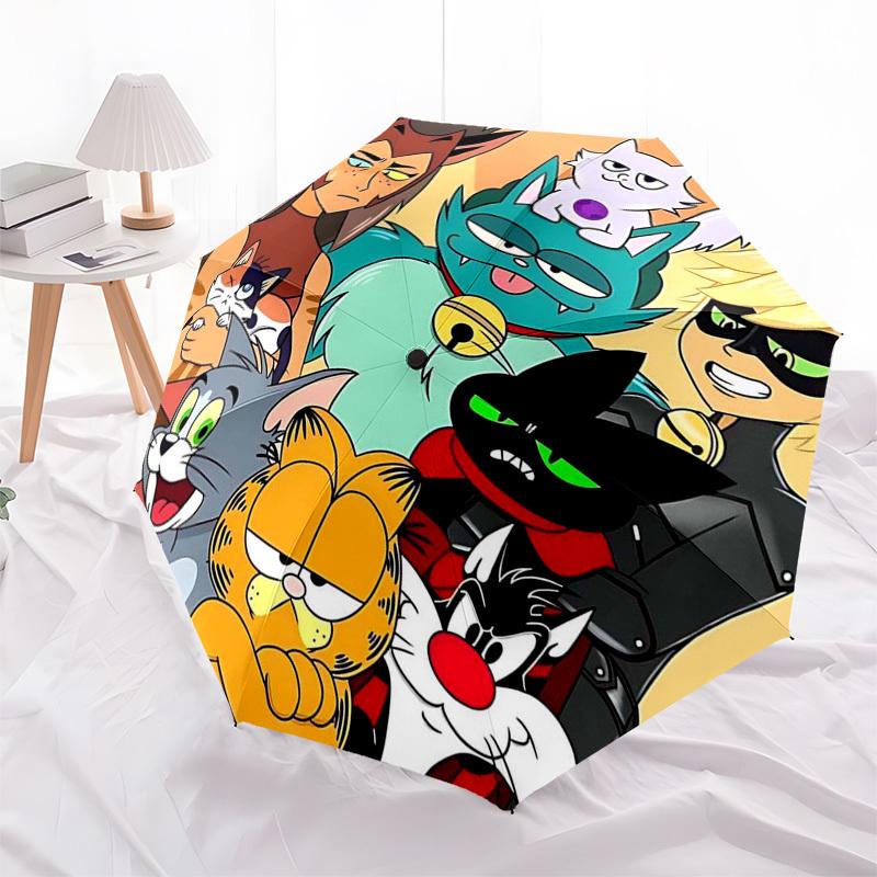 1pc Tom & Jerry Garfield The Cat Automatic Opening & Closing - 8 Bone Iron Frame Outdoor Umbrella, Portable Tri-Fold Design Suitable for Fans, Travel,