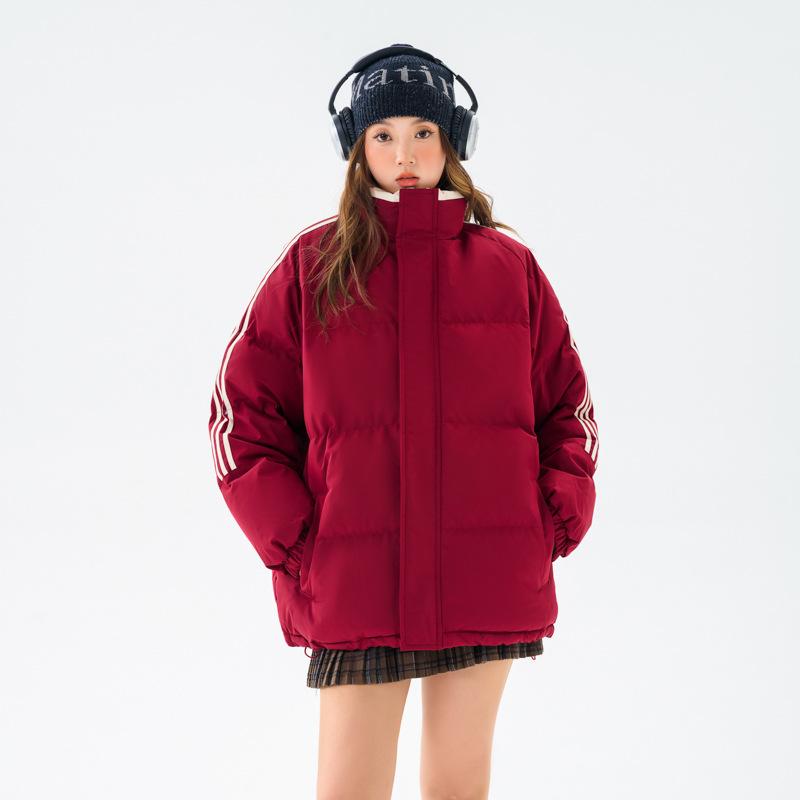 Winter Trend Striped Stand-up Collar Loose Cotton-padded Clothes Couple Style Warm Versatile Cotton-padded Jacket Men