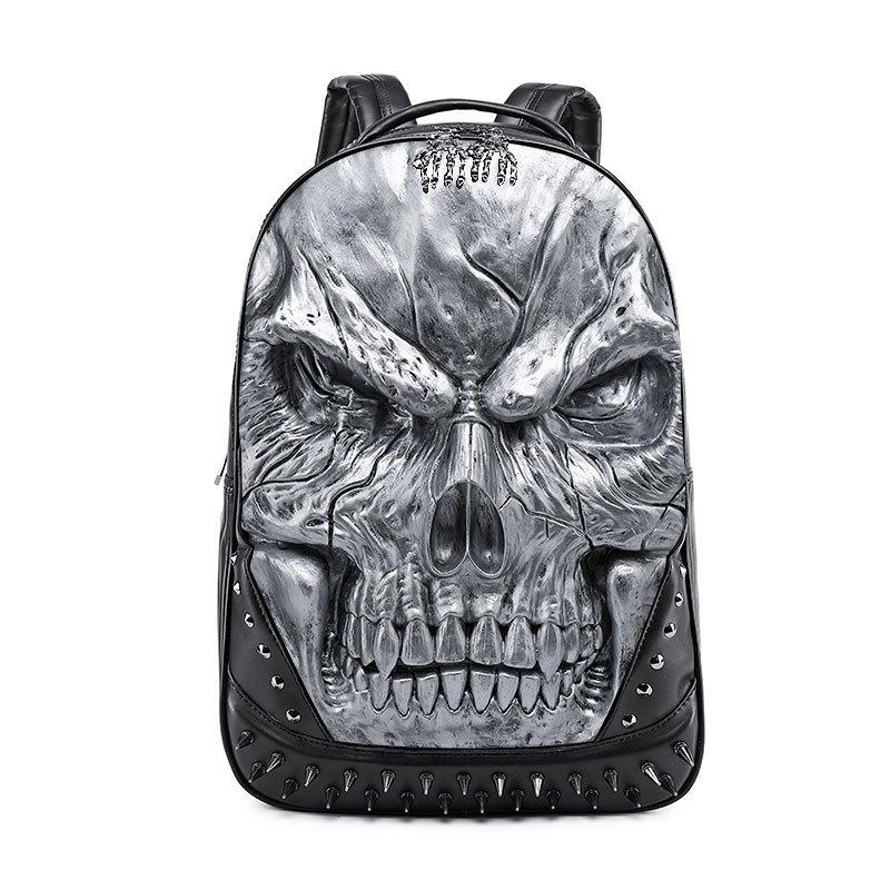 

TS JYL laptop bag,European Fashion Men Backpack Stereo Skull Design Casual Travel Backpack OneSize срібний