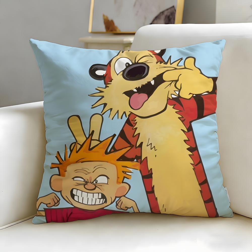 classic comic Calvin and Hobbes Cushion Cover Soft EasyWash Pillow Case Versatile for Couch Bed Travel and Office