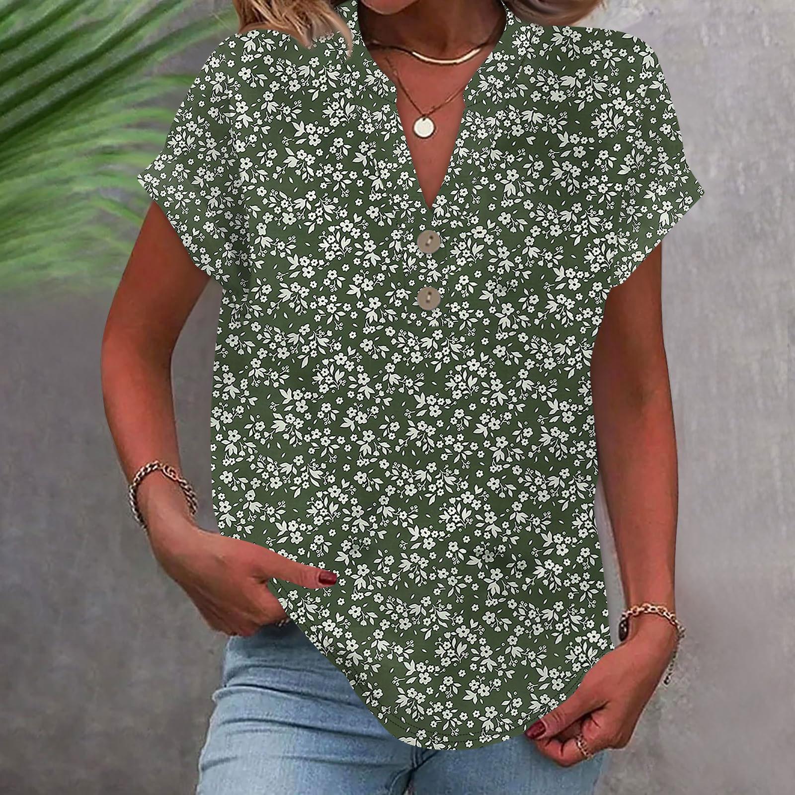 Женская модная повседневная рубашка с v-образным вырезом и коротким рукавом с принтом — фото 5