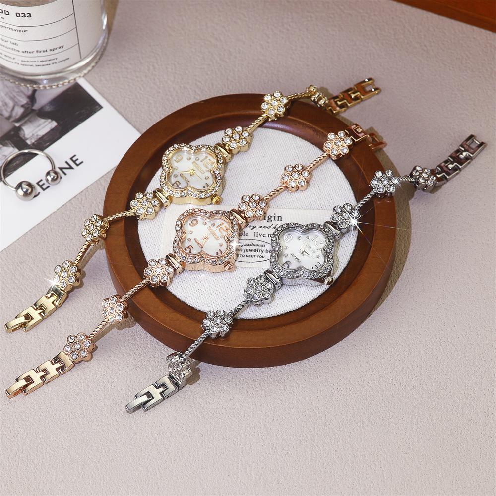 Full diamond fine leaf grass dial watch, light luxury and high-end feel, digital face bracelet, ladies' temperament exquisite watch