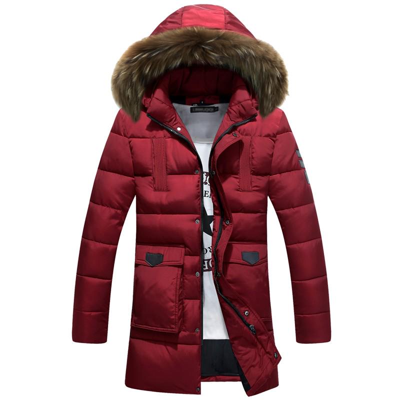 

Winter Men Cotton Padded Long Thick Warm Fur Collar Casual Clothes L красный
