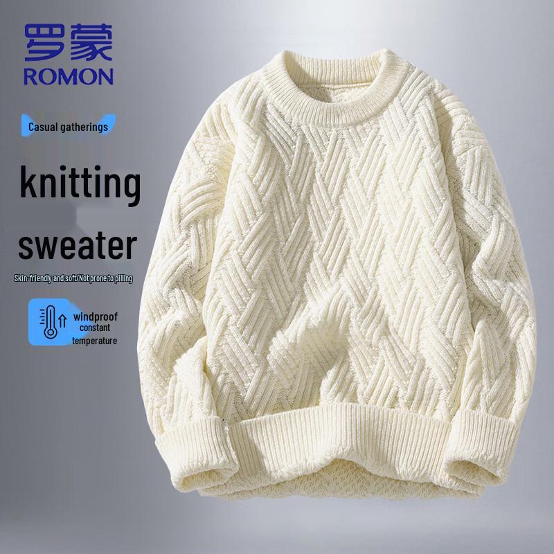 ROMON Men s Autumn/Winter Round Neck Pullover Knit Sweater 2XL