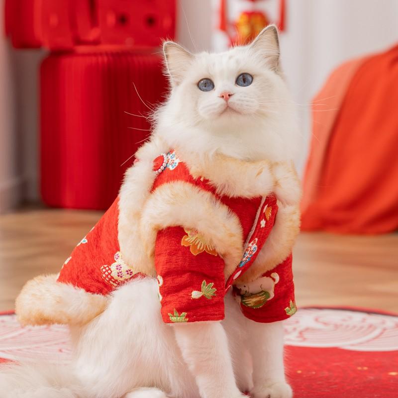 Pet Winter Chinese Style Cotton Coat Small Dogs Cats - Festive Two-Legged Outfit Warm XS To XXL