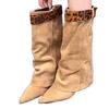 [Fanfna] Spice Girl Leopard Print Pointed Pants Boots Women's Autumn 2025 New Retro Two-Wear Removable Medium Boots