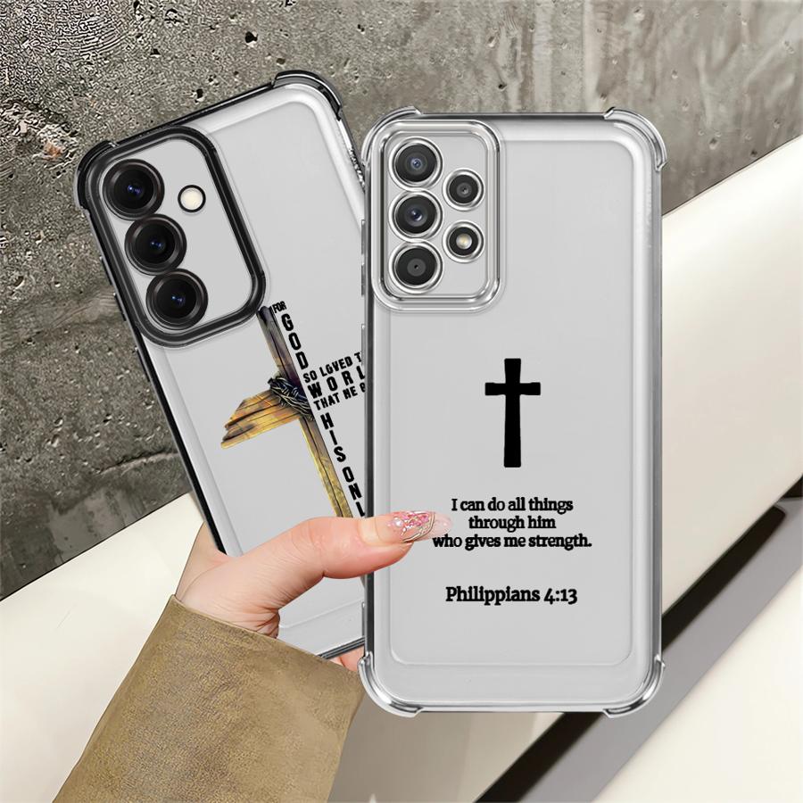 Simple Christian Cross Phone Cover Funda Case for Samsung Galaxy A33 A50 A23 A51 A16 A06 A14 A04 A54 A34 A12 A03 A15 A05 A24 A52
