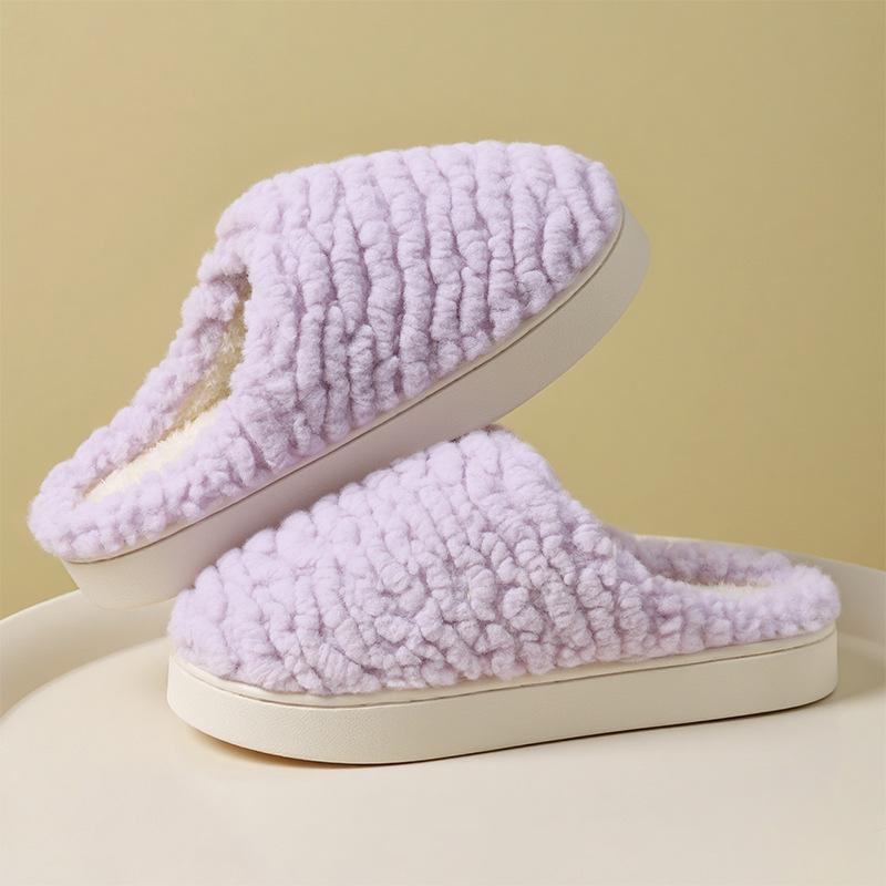Women's Plush Cotton Slippers with Sweet Bow, Thick-Soled for Indoor Autumn/Winter 2026
