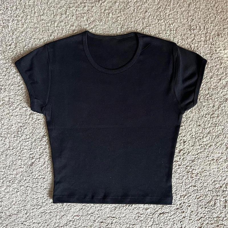 Summer new commuter solid color multi-color round neck simple slim-fitting printable T-shirt top women