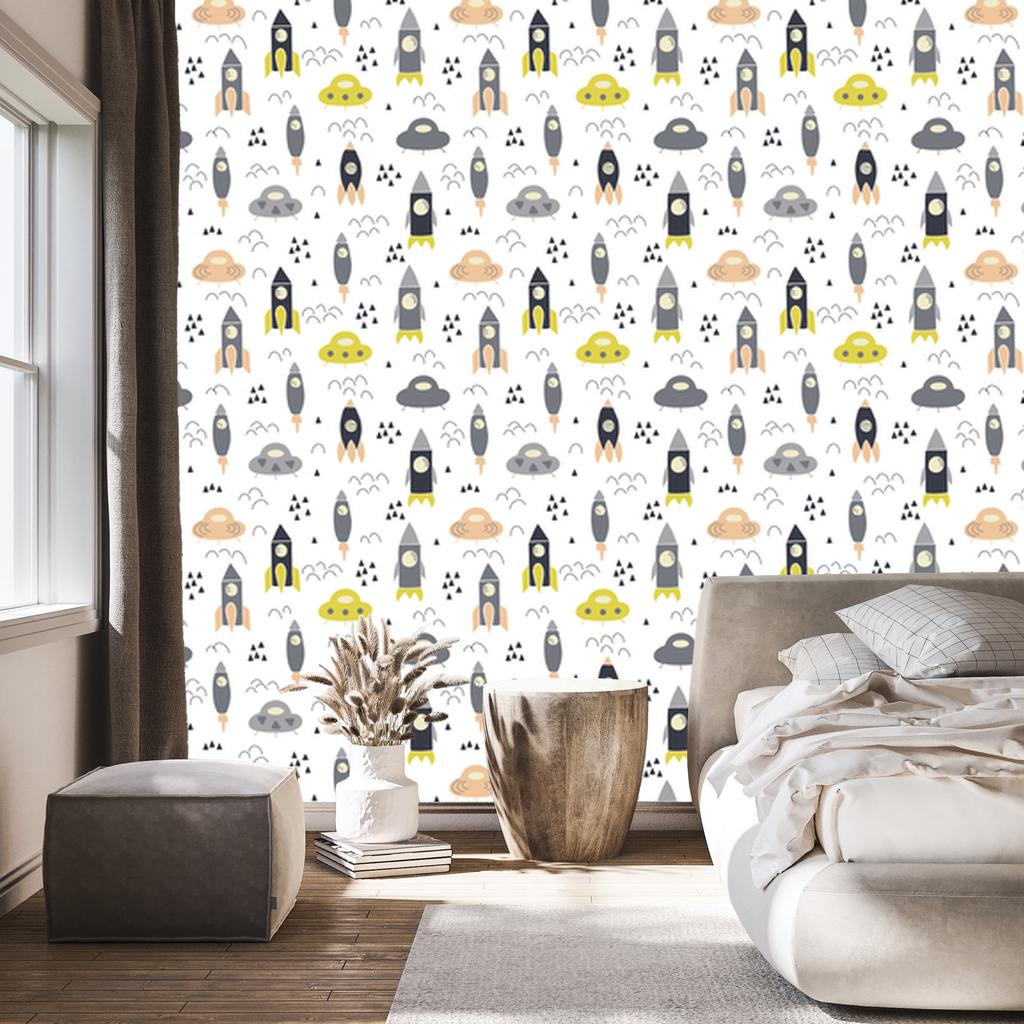 Space Clouds and Rockets Wallpaper for Living Room and Bedroom 50x1000