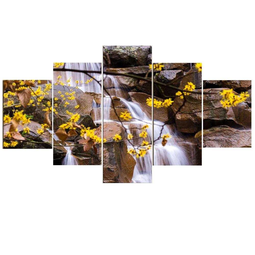 

5 предметов настенного искусства холст картины пейзаж постер желтые цветы горный ручей современная гостиная спальня украшение дома Medium Size Unframed Canvas