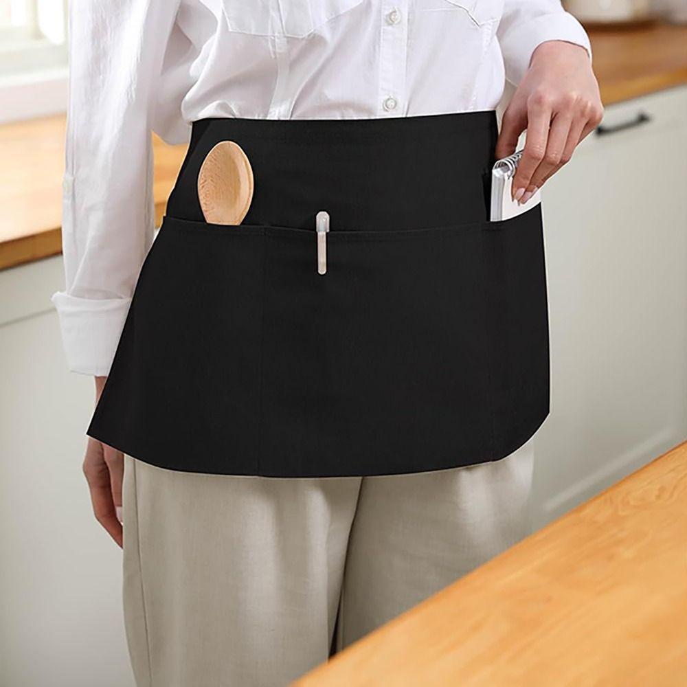 Unisex Half Apron 3 Pockets Waiter Half Waist Apron New Short Half Waist Apron Chef