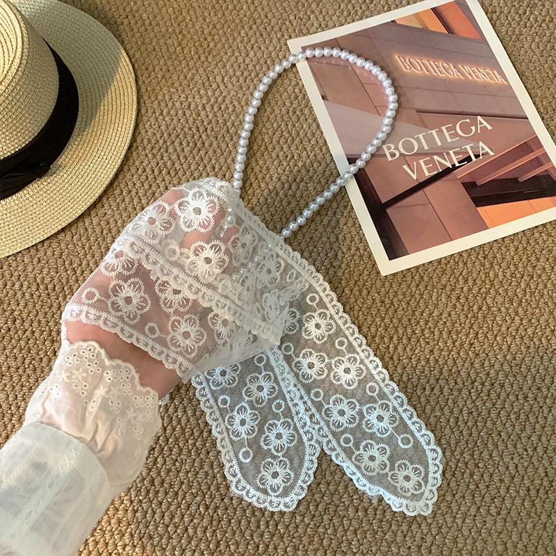 Elegantní dlouhý mašlový krajkový pásek řetízek dámský perlový střapec ozdoba pasu vázací řetízek k šatům džínový pásek