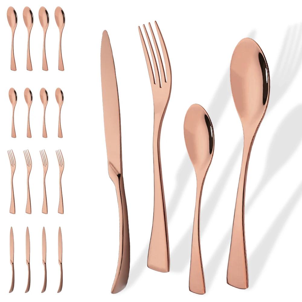 20Pcs Gold Dinnerware Set Stainless Steel Tableware Set Knife Fork Spoon Flatware Set Cutlery Set Knife Fork Spoon Tea Spoon