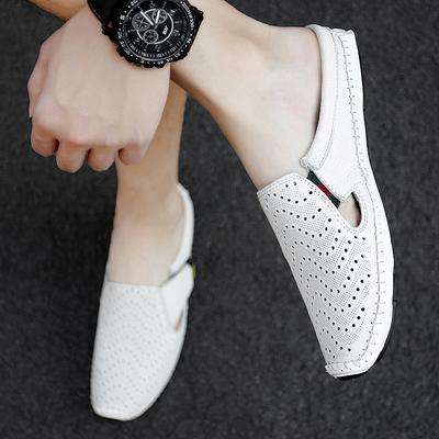 Halbschuhe Leder faul lässige Sandalen Sommer weiche Sohle atmungsaktiv ohne Fersen-Kopf-Schlappe