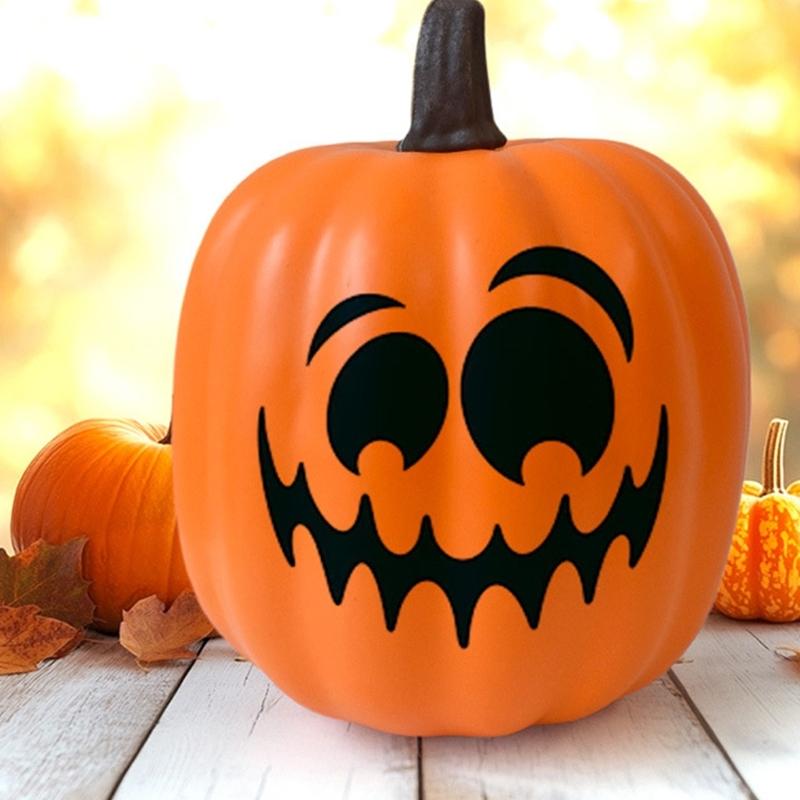 Celebratory Handcrafted Spume Pumpkin Decoration With Slanted Head And Mysterious Mood Lighting