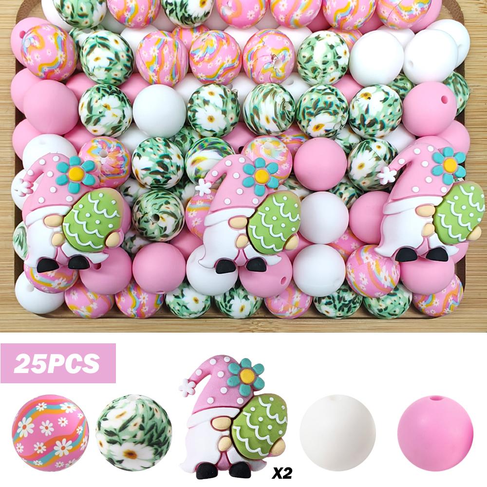 

25/32/59PCS Easter Dwarf Rabbit Silicone Bead Set, perfect for DIY handmade crafts such as keychains, necklaces, bracelets, etc