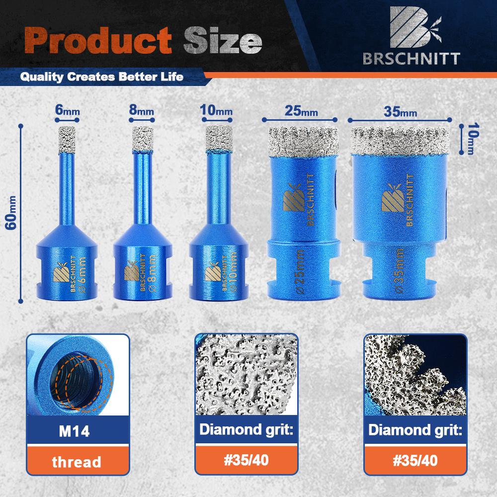 BRSCHNITT Drilling Bit Dia 20-100mm for Granite Marble Stone Hole Saw Porcelain Tile Cutter Drilling Core Bit