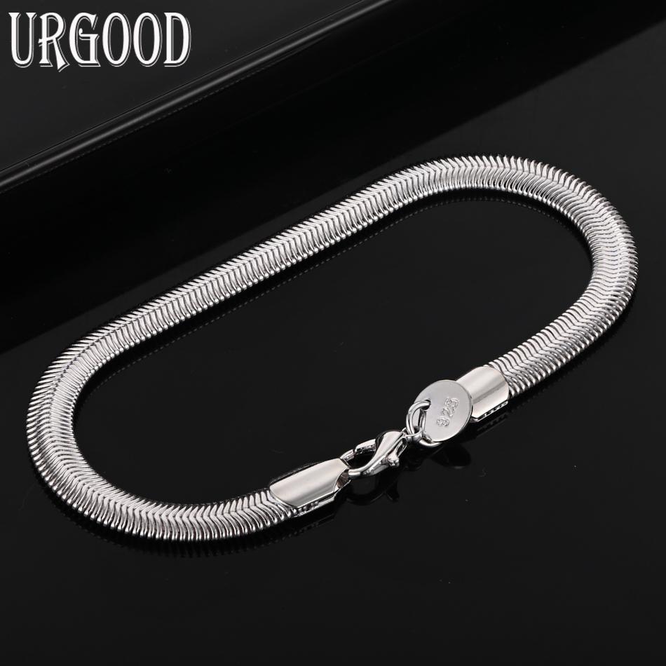 925 Sterling Silver 6mm Flat Snake Chain Bracelet Fashion Wedding Jewelry