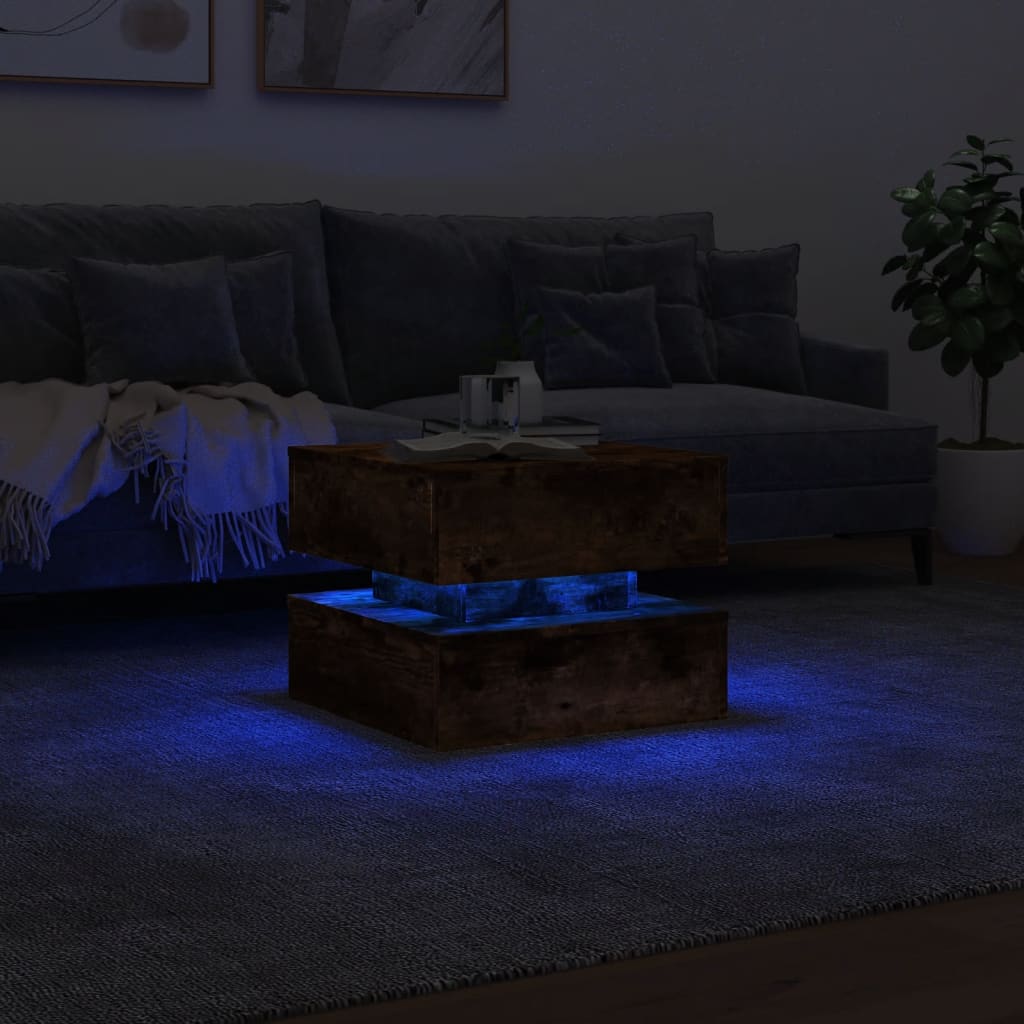 LED Coffee Table In Smoked Oak 50 X 50 X 40 Cm