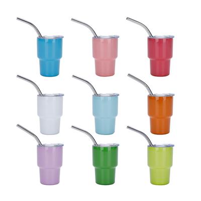 3oz Sublimationsbecher Whisky Weinglas Edelstahl Vakuumisolierbecher Auto Mini Kaffeetasse mit Strohhalm Partygeschenk