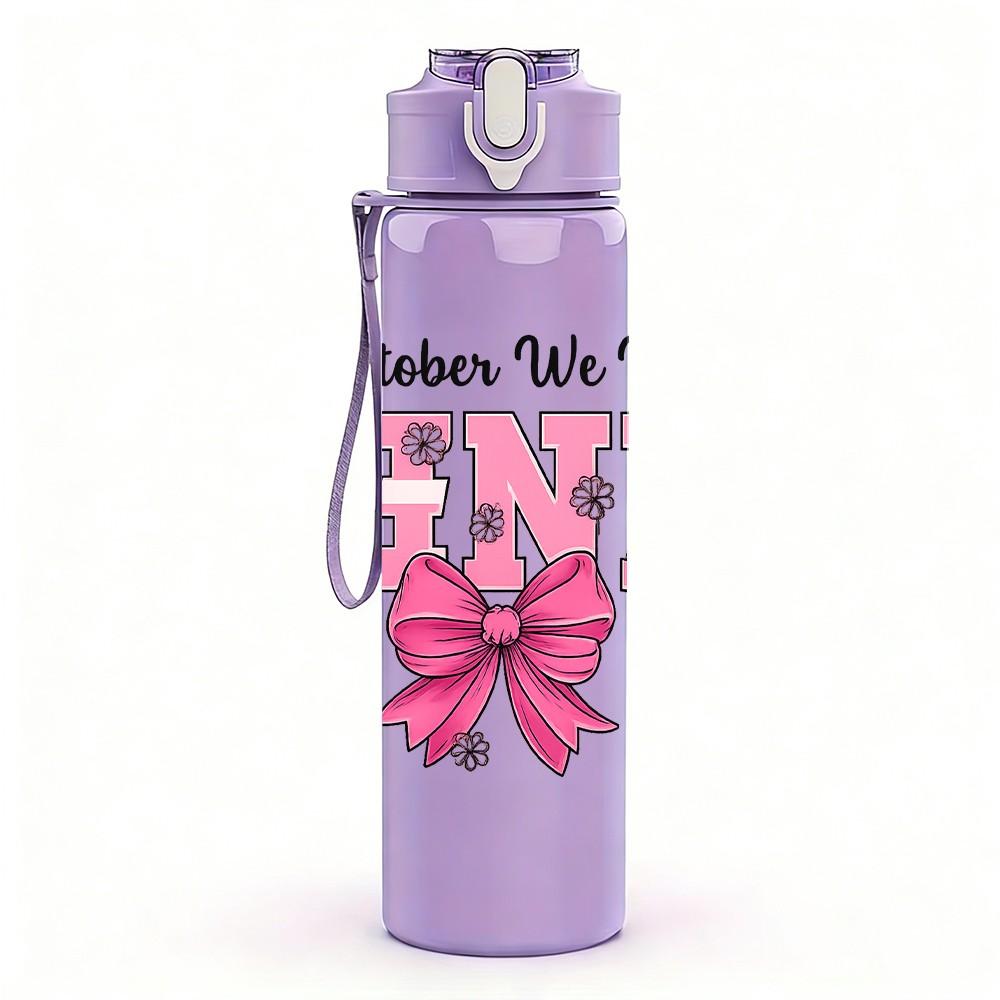 1PC In October We Wear Pink Bow 750ml Color Plastic Sports Water Bottle Leakproof Flip Straw Lid Suitable for Sports Office Home Use