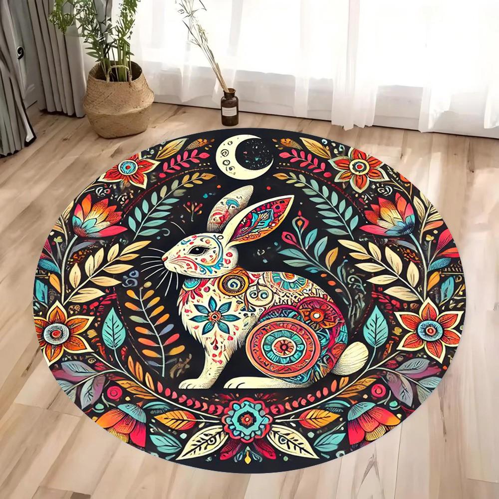 1pc Vintage Bohemian Elk Circular Printed Carpet Vintage Colored Mysterious Floor Mat Living Room Decoration Bedroom Carpet